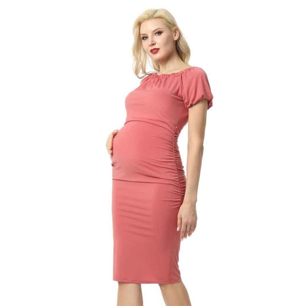 Kimi + Kai Maternity "Becka" Convertible Shoulder Ruched Dress size S NWOT